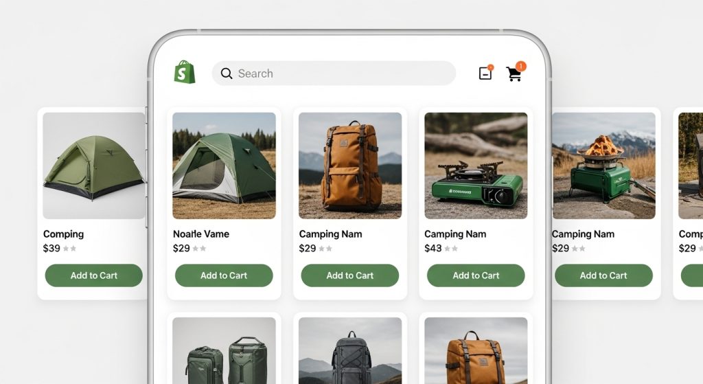 Campee Shopify Theme mobile UX and outdoor product layout
