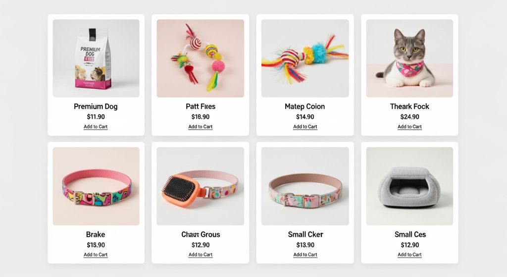 Clean pet shop product grid layout in Catozo Shopify theme