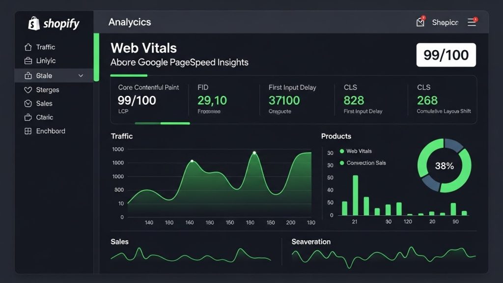 IRA Shopify Theme performance showing high Core Web Vitals and PageSpeed score.