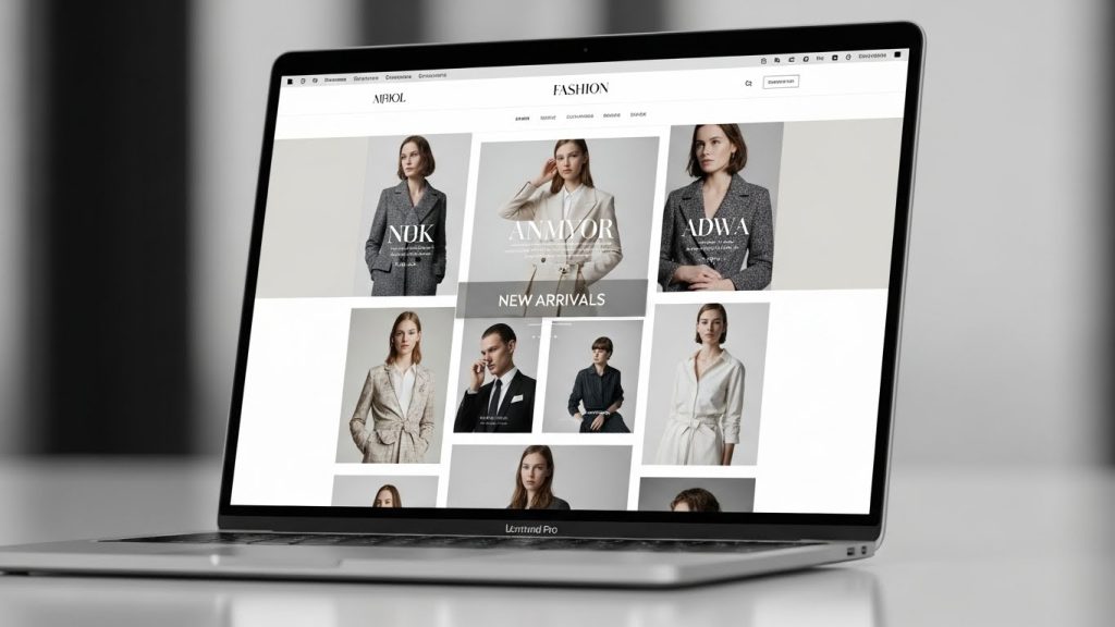 IRA Shopify Theme visual storytelling layout on a luxury fashion website displayed on a laptop screen.