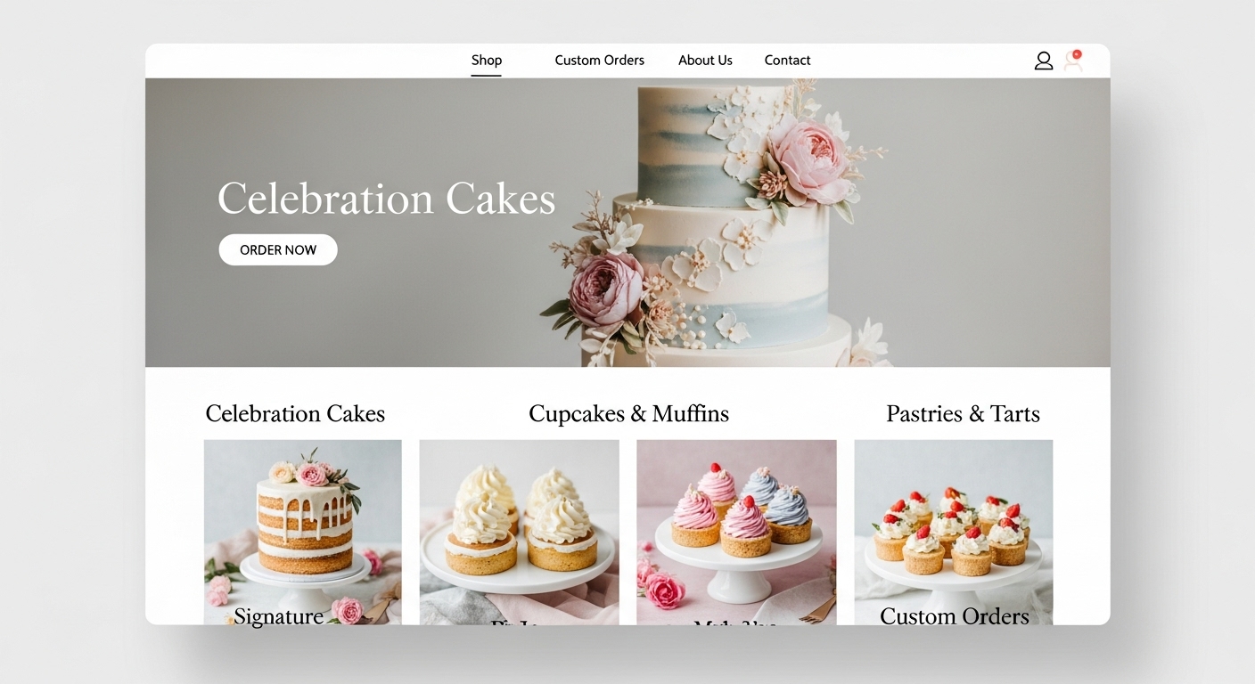 Cake Shop Bakery Shopify Theme homepage design for bakery stores