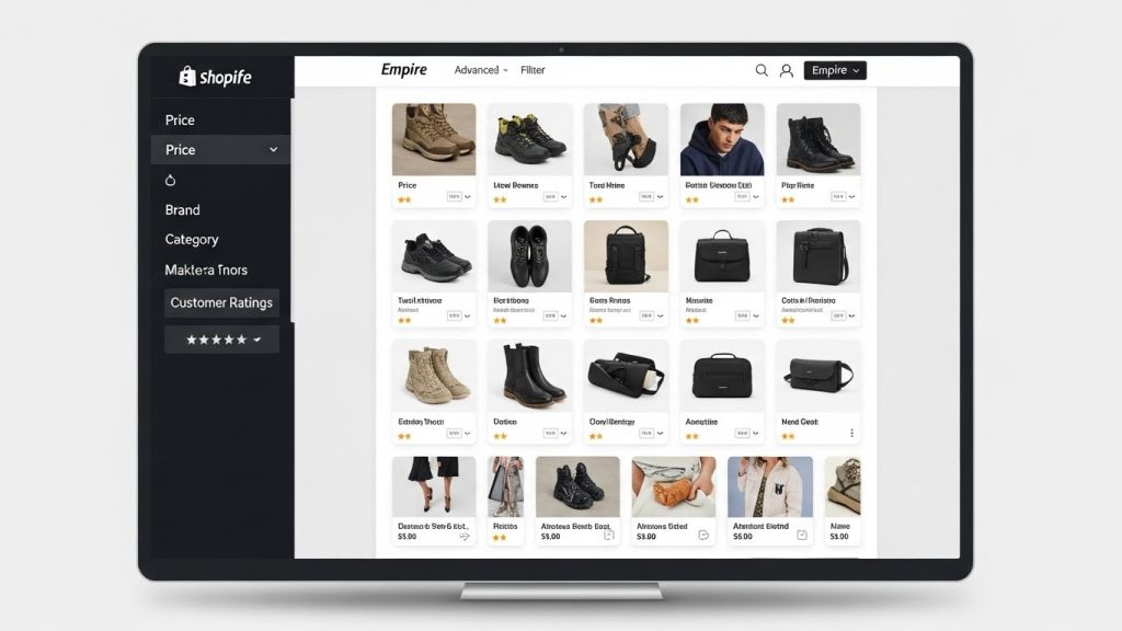 High-volume Shopify store design with Empire theme filtering
