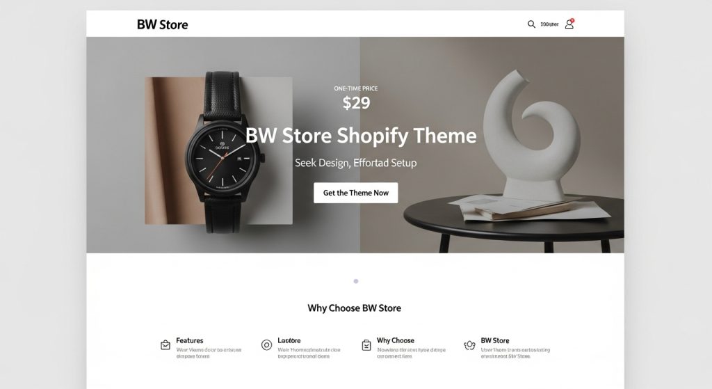BW Store Shopify Theme call-to-action promotion showing $29 one-time purchase option