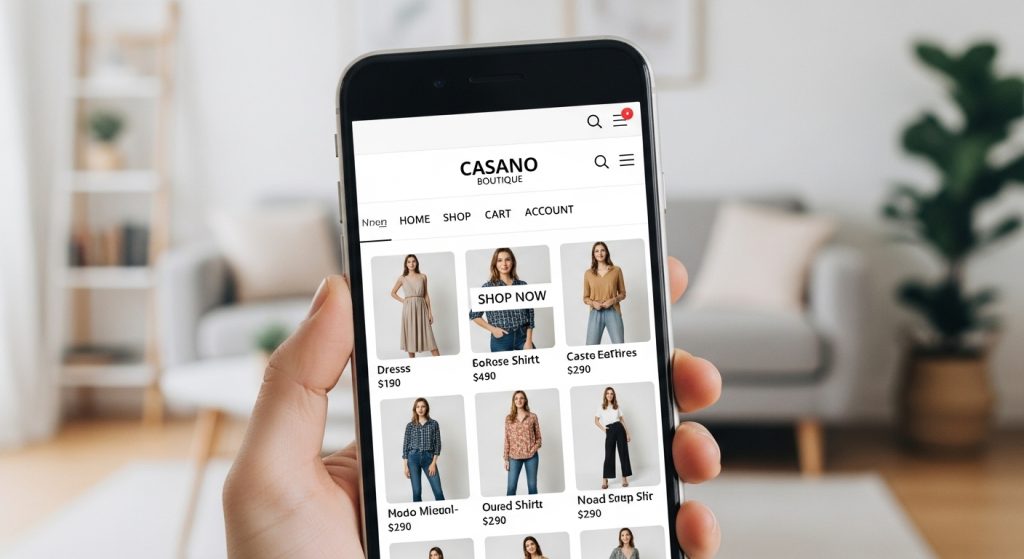 Casano Shopify Theme mobile shopping experience showcasing clothing items