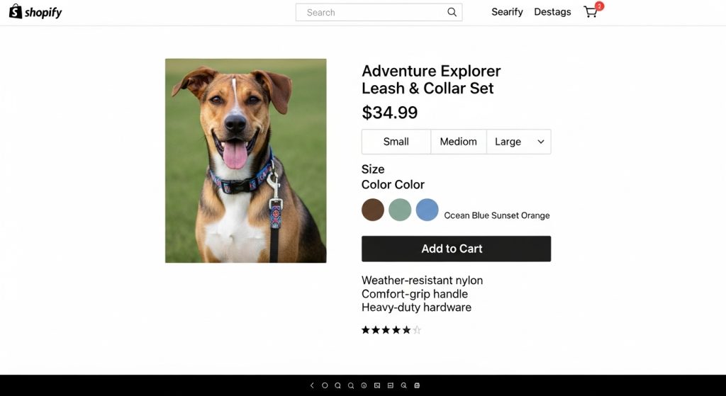 Product page layout of Bowie Pets, Birds and Dogs Shopify Theme