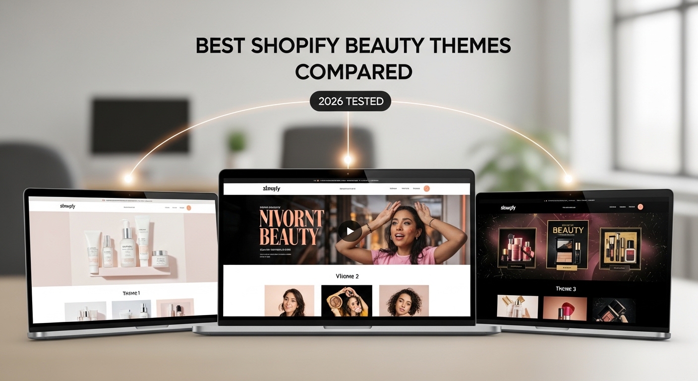 Best Shopify Beauty Themes compared in 2026 showing mobile and desktop layouts