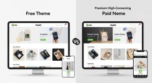 Best Shopify themes for dropshipping 2026 comparison showing free vs paid Shopify themes layout