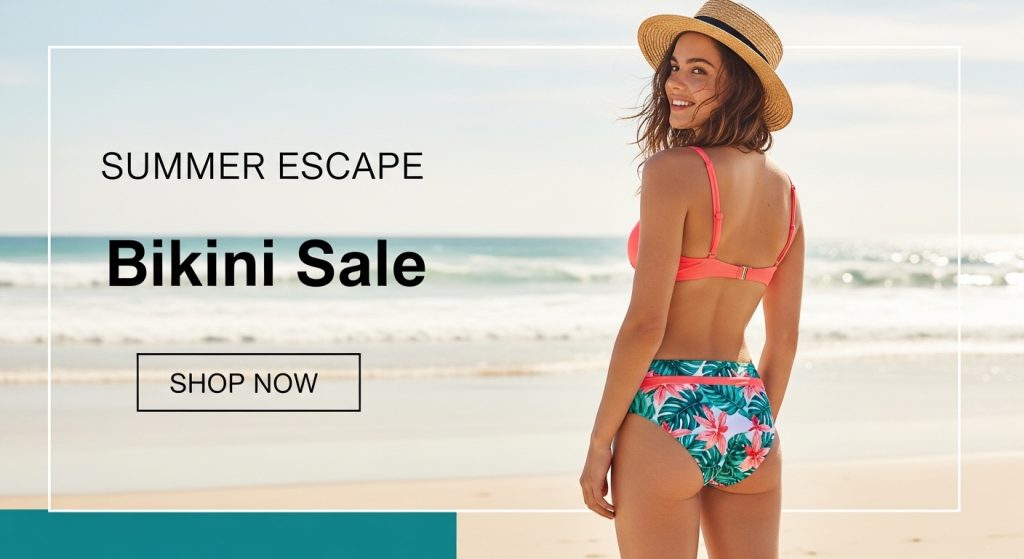 Promotional banner section for bikini collection in Binim Theme