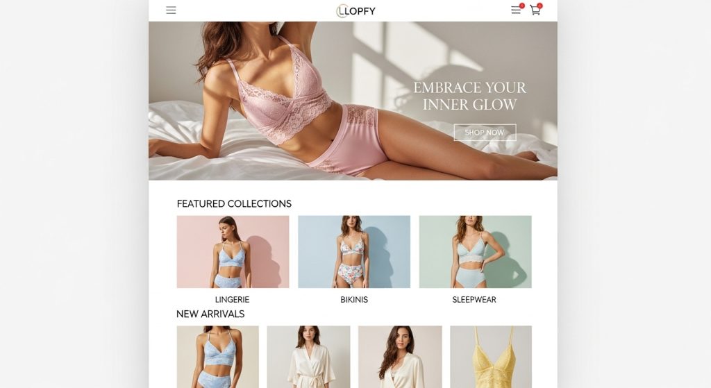 Binim Responsive Shopify Theme homepage layout for lingerie and bikini products