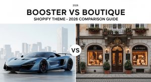 Booster vs Boutique Shopify Theme comparison layout preview 2026