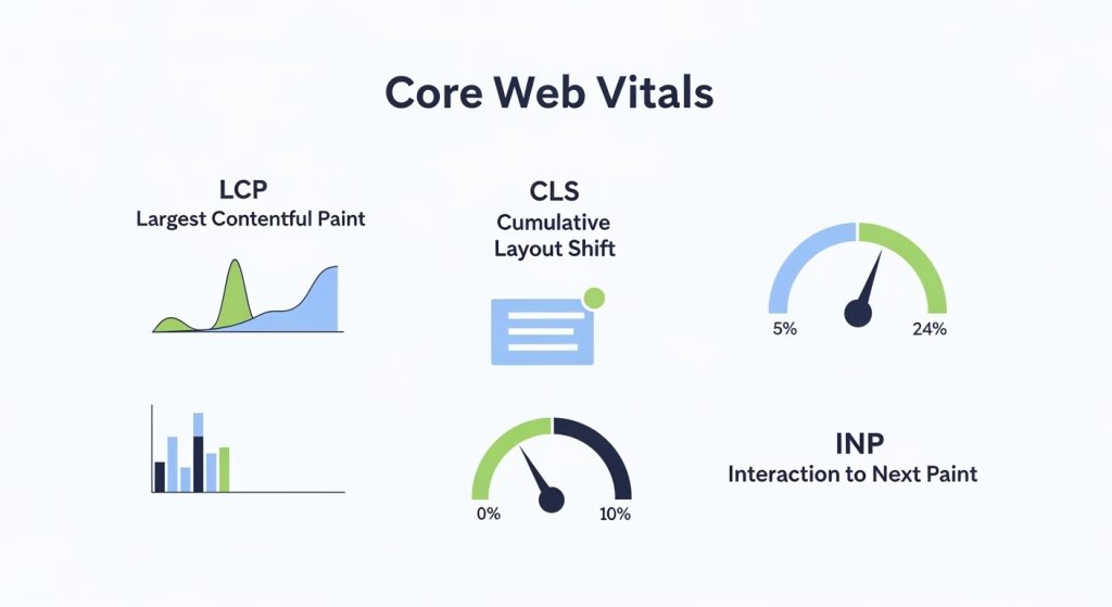 Core Web Vitals metrics impacting fastest Shopify theme for dropshipping SEO performance.