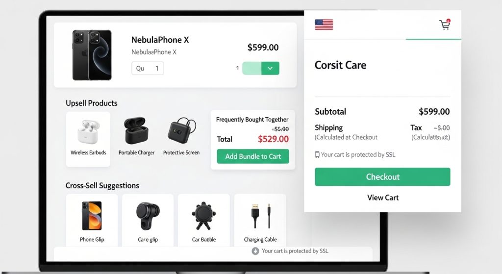 Shopify theme cart upsell and bundle feature example