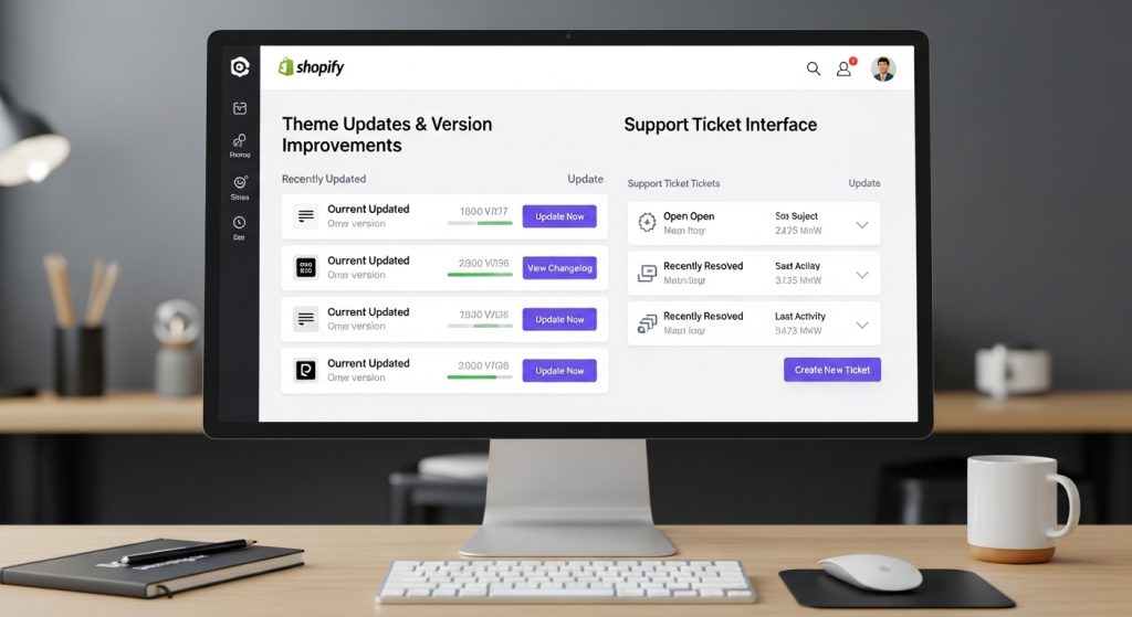 Shopify theme updates and developer support dashboard