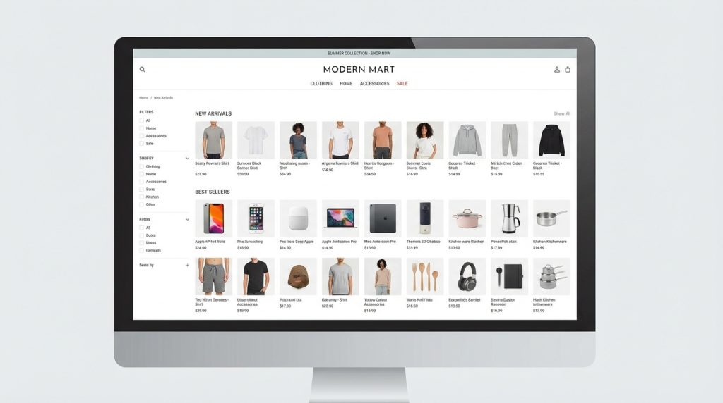 Shopify store using Warehouse theme with large product catalog